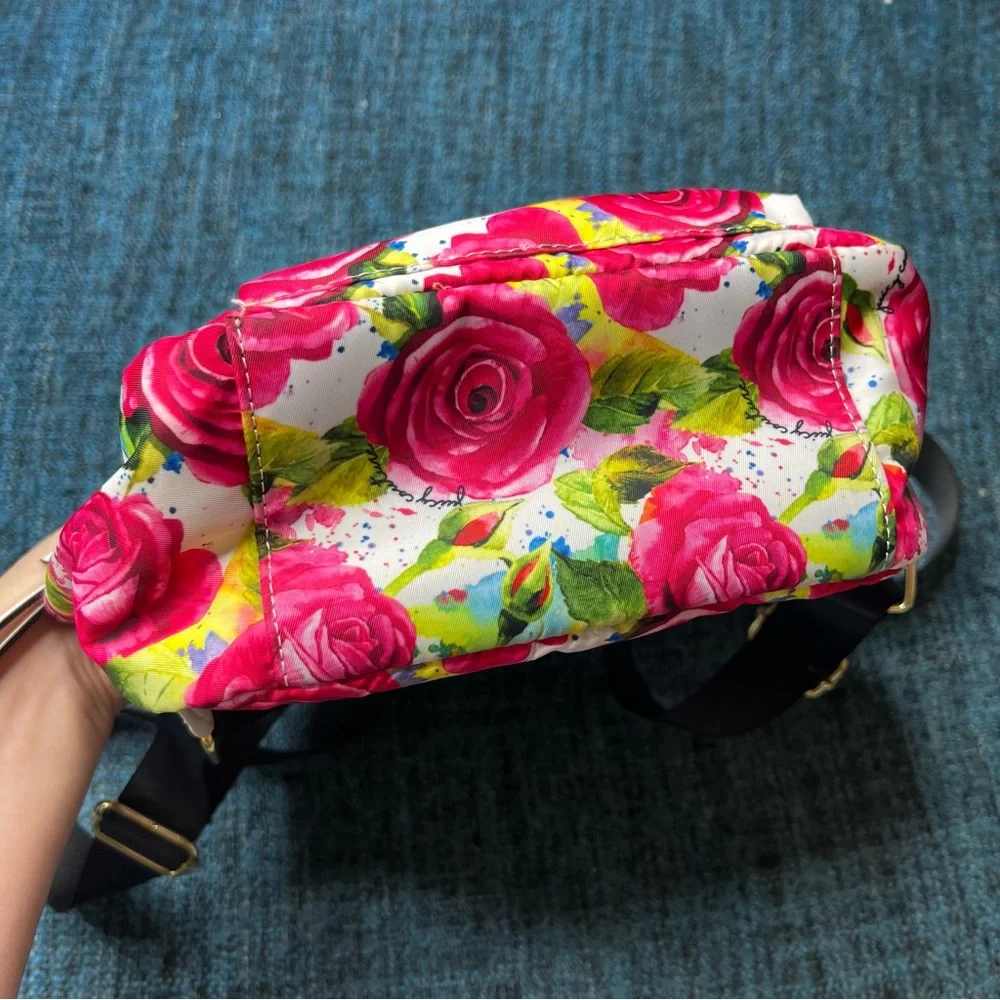 Juicy Couture Rosie Rose Print Mini Backpack in Pink White Floral Purse Bag